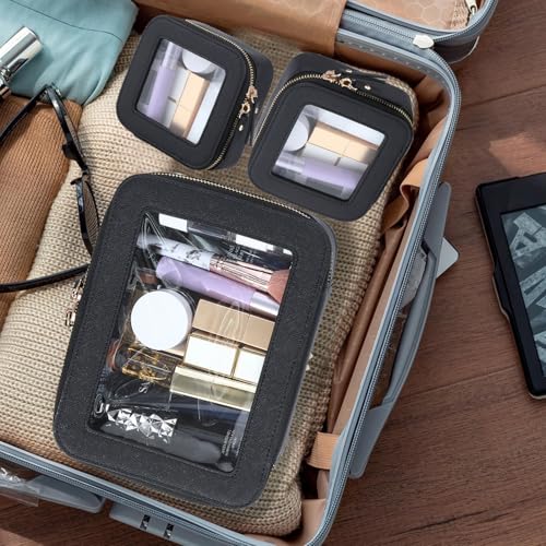 Clear Makeup Bag with Mini Cosmetic Bags,Travel Toiletry Bag for Women,Portable Cosmetic Bag Case, Transparent Waterproof Cosmetic Organizer Storage Bag for Women Men
