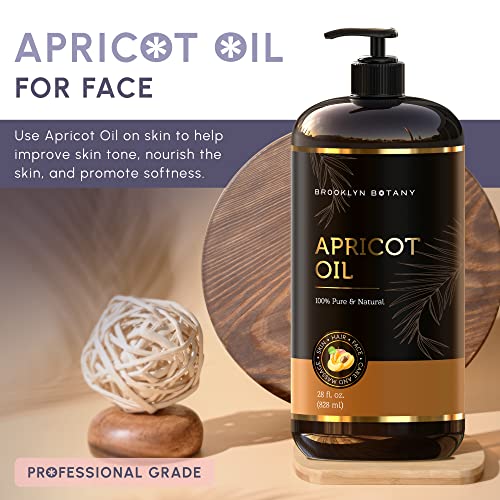 Brooklyn Botany Apricot Kernel Oil for Skin, Hair and Face – 100% Pure and Natural Body Oil and Hair Oil - Carrier Oil for Essential Oils, Aromatherapy and Massage Oil – 8 fl Oz