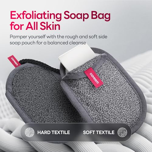 CAVEEM Soap Saver Bag Dual Exfoliation Loofah Pouch 2-Pack