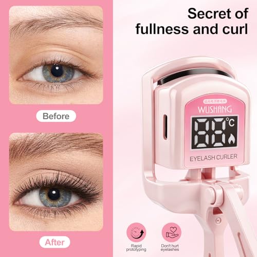 UNIVILLE Pink Heated Eyelash Curler with Temperature Display & USB-C Charging