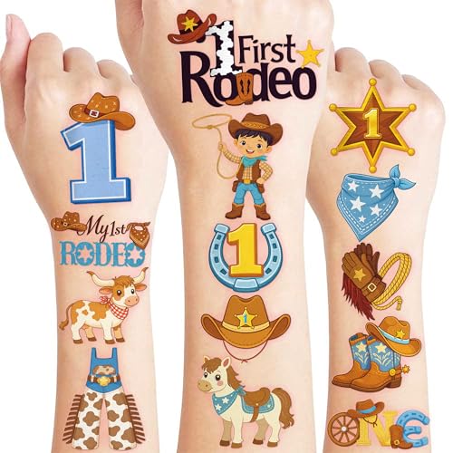 96 PCS My First Rodeo Cowboy Temporary Tattoos for Kids