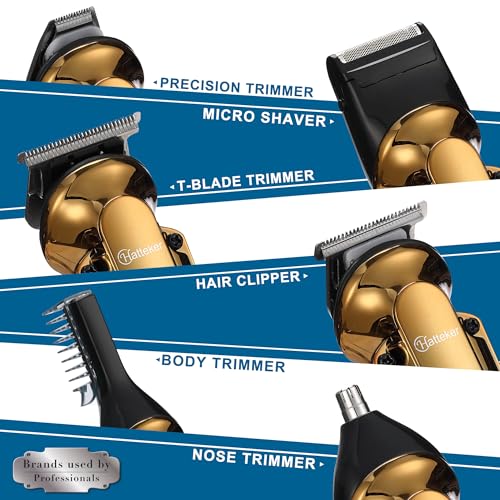 Hatteker Men's Beard Trimmer Kit Electric Razor Shaver Professional Hair Clipper with Zero Gapped T-Blade Nose Ear Beard Body Trimmer for Men Waterproof Cordless Grooming Kit 6 in 1