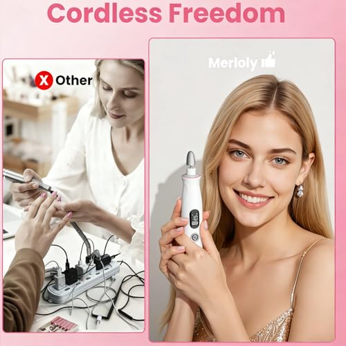 Merloly Cordless Electric Nail Drill Kit - 20,000 RPM, 10 Speeds