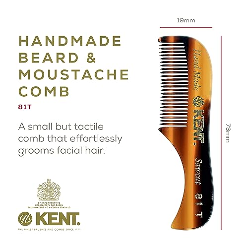Kent A 81T X-Small Gentleman's Beard and Mustache Pocket Comb, Fine Toothed Pocket Size for Facial Hair Grooming and Styling. Saw-cut of Quality Cellulose Acetate, Hand Polished. Hand-Made in England
