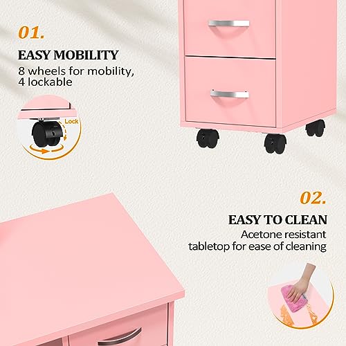 OmySalon Manicure Table with Storage Cabinet & Wrist Rest