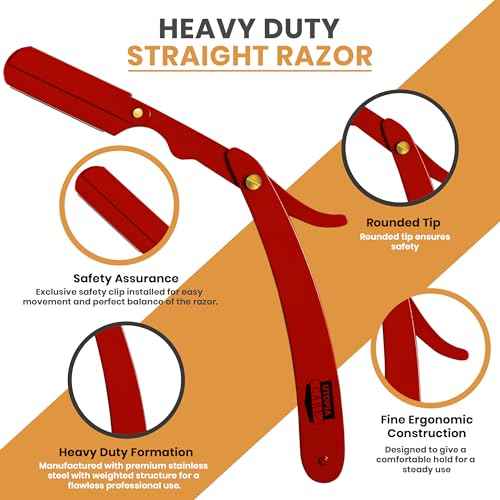 Utopia Care Professional Straight Razor for Men, Barber Straight Edge Razor Safety with 100 Pack Blades, Red