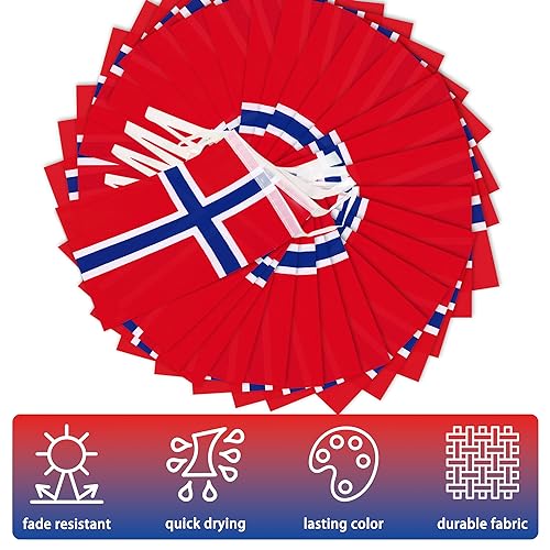 MVPRING Norway Flag Pennant Banner - 30 Flags, 33ft Bunting, Nordmann Flags