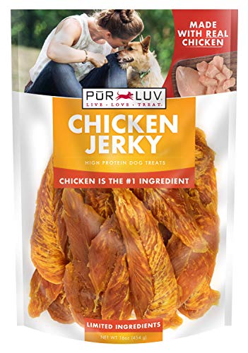 Pur Luv Dog Treats, Chicken Jerky for Dogs, Made with 100% Real Chicken Breast, 16 Ounces, Healthy, Easily Digestible, Long-Lasting, High Protein Dog Treat, Satisfies Dog's Urge to Chew