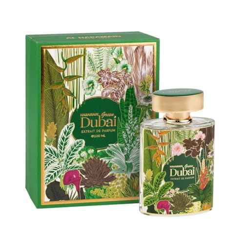 Al Haramain Green Dubai for Unisex - Arabian Perfume for Women and Men - Floral Woody Musk Fragrance - Long Lasting Arabic Cologne - Extrait De Parfum - 3.33 oz EDP Spray