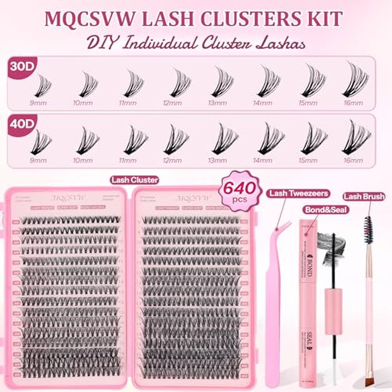 30D 40D Lash Clusters Kit - 640Pcs Natural Wispy Eyelashes
