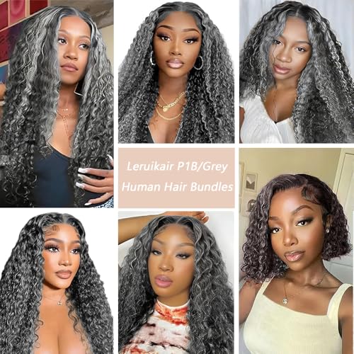 Jerry Curly Wave Bundles P1B/Grey Human Hair Bundles 10 12 14 Inch Human Hair 3 Bundles Unprocessed Brazilian Virgin Quick Weave Human Hair Extensions For Black Women