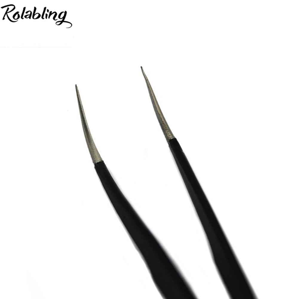 Rolabling 2pcs Elbow & Straight Black Nail Tweezers Rhinestone Picker Manicure Nail Art Tool (Set-1)