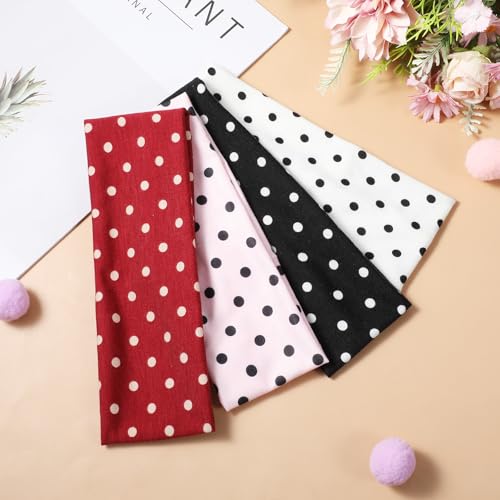 Molain 4 Pack Polka Dot Headbands - Non-Slip Soft Fabric for Women