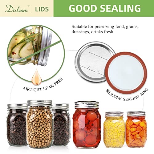 Dalzom® 48Pcs Canning Lids with Rings Regular Mouth, Premium Mason Jar Lids with Bands/Rings for Regular Mouth Ball, Kerr Jars - Food Grade Material, 100% Fit & Airtight for Regular Mouth Mason Jars