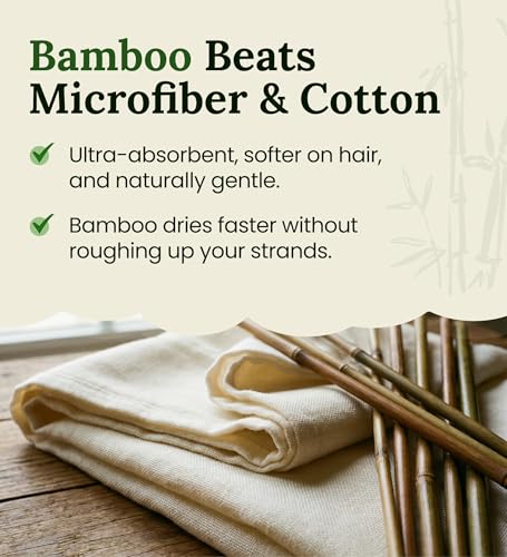 Harmony Weave Ivory White Bamboo Hair Towel Wrap for Women — Fast Dry, Anti-Frizz, Curl Friendly, Includes Elastic Strap, 1-Pack
