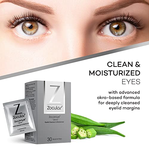 Zocular Zocuwipe Eyelid Wipes, 30 Count | Okra-Based Gentle Cleansing