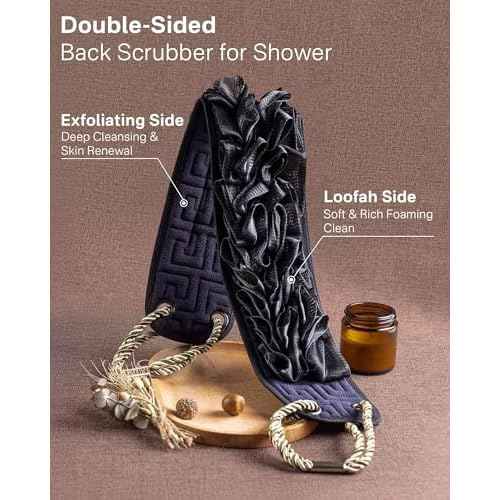 Yiclick Exfoliating Washcloth Towel with Handle, Shower Puff Back Scrubber for Shower, Exfoliating Body Scrubber Exfoliator, Bath Sponge Loofah Luffa Washer Exfoliator