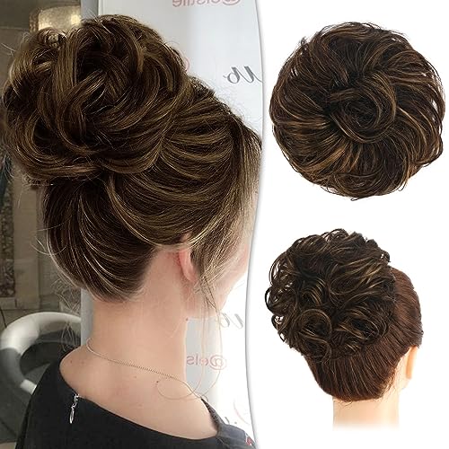 RUWISS Messy Bun Hair Piece Human Hair Messy Rose Bun Hair Buns Hair Piece for Women Real Hair Scrunchies Updo Hair Pieces Bun Extension Ponytail Messy Hair Bun (Brown Mixed)