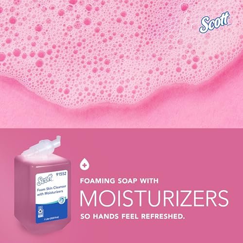Bundle of Scott¢ç Foam Hand Soap with Moisturizers, 1.0 L Pink, Floral Scent Refills + Scott Essential Manual Skin Care Dispenser, Black) Starter Kit