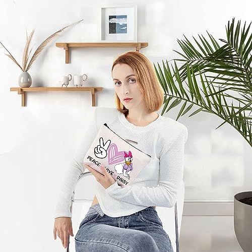 WZMPA Daisy Cosmetic Bag Duck Lover Gifts Peace Love Daisy Makeup Zipper Pouch Bag Cartoon Merchandise (Love Daisy)