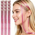 CelineBella Pink Hair Tinsel Extensions - 80 Strands, 24 Inches