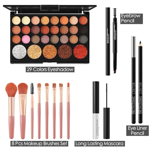 Eye Makeup Kit 29 Eyeshadow Palette, 8 Brushes, Mascara, Eyeliner