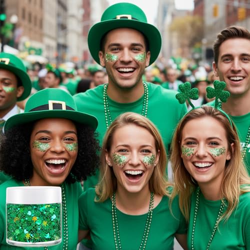 Holographic Green Face Glitter for St. Patrick's Day & Festivals