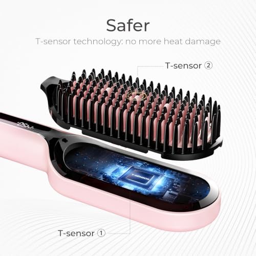 TYMO Pink Hair Straightener Brush 2.4 Inch Ionic Ceramic Flat Iron for Women