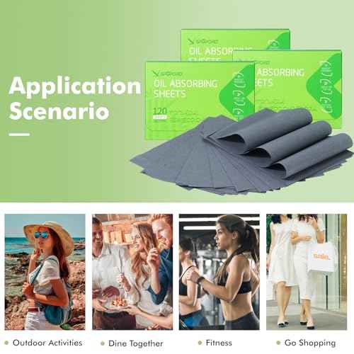 Oil Absorbing Sheets with Bamboo Charcoal - 4 Pack (480 sheets) Oil Blotting Sheets For Face, 20% More Makeup Friendly High-performance Handy Face Blotting Paper for Oily Skin