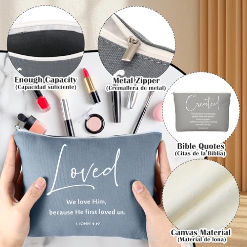 20 Pcs Inspirational Christian Easter Gifts for Womens History Month Religious Makeup Bags Canvas Bible Verse Cosmetic Bag with Zipper Church for Sister Mothers Day(Bright,Bible Words)