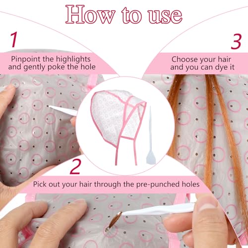 Bewudy 12 Pcs 4 Sets of Highlight Cap with Hooks, Hair Highlighting Caps, Highlight Hair Coloring Frosting Dye Kit for Salon Hair Dyeing Hairdressing (2 Blue + 2 Pink)