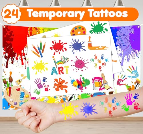 36-Piece Art Party Favors Set - 24 Temporary Tattoos & 12 Stamps