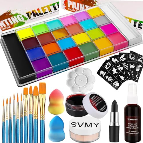 UNIFULL 22 Colors Professional Face Body Paint Kit, Face & Body Paint Kit for Halloween,including 22 Colors Face&Body Paint,10 smooth Blue Brushes,30 sheets Black White Special Effects (Set 1)