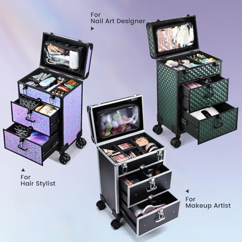 Professional Rolling Makeup Train Case with Wheels & Locks