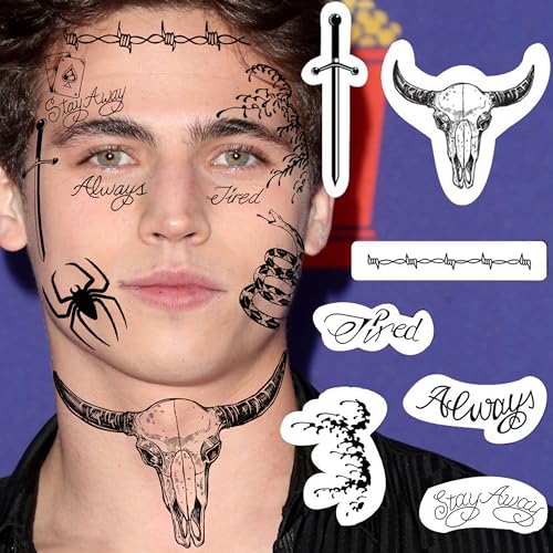 5 Sheets Temporary Tattoos Halloween Costume Set for Men Women