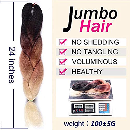 Benehair Ombre Braiding Hair 1 Bundle 24inch Jumbo Braiding Hair Extensions High Temperature Synthetic Braid Hair Braiding Hair Pre Stretched Braid Extensions (Black+Dark Blue+Light Blue)