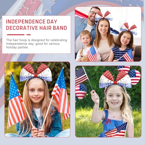 TIMMOKO 4th of July Headband for Women Girls Red White And Blue Bows With Sequin Patriotic Hairband American Flag USA Independence Day Head Band Hair Accessories Gifts 1Pcs