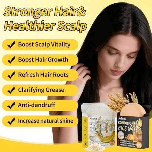 2 Pack Rice Water Bar Shampoo and Conditioner Set, High Protein for Damaged Hair,Hair Growth,Thickening,Anti Hair Loss,Strengthen for Volumizing Smooth,Shine,Organic Shampoo Bar Set