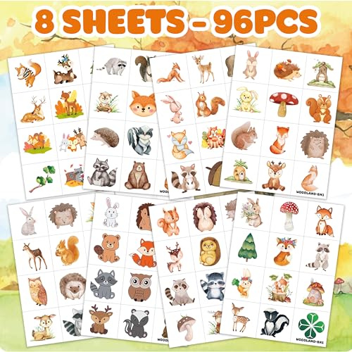96PCS Woodland Animal Temporary Tattoos for Kids & Adults