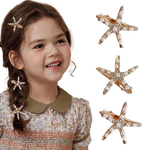 Starfish Hair Clip Bridal Flower Girl Accessories for Wedding (Gold-10PCS)