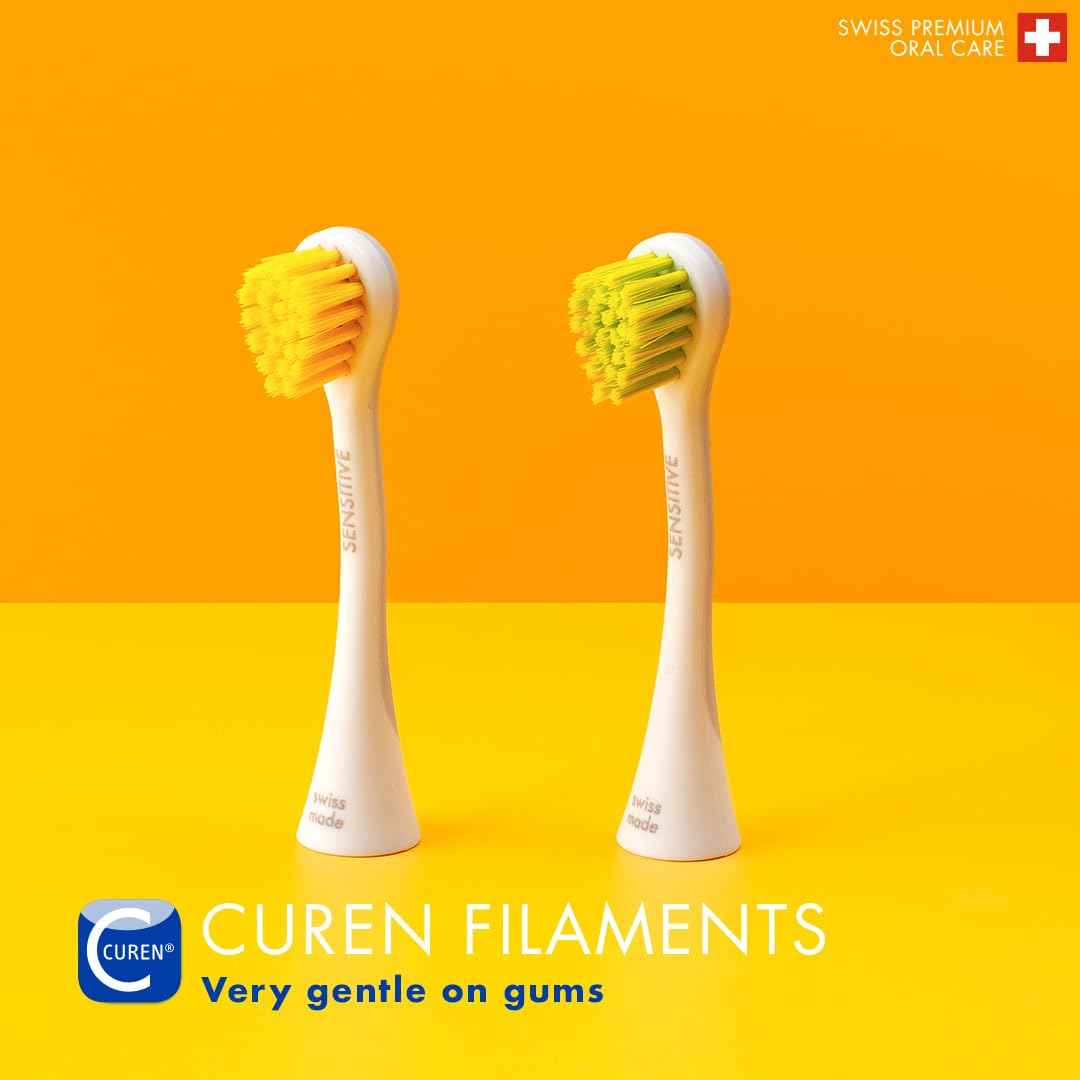 Curaprox Hydrosonic Brush Heads Rainbow Sensitive Duo – for Gentle Gum Care & Daily Cleaning | Yellow/Green, 2-Pack | Compatible with All Curaprox Sonic Models | Swiss Made