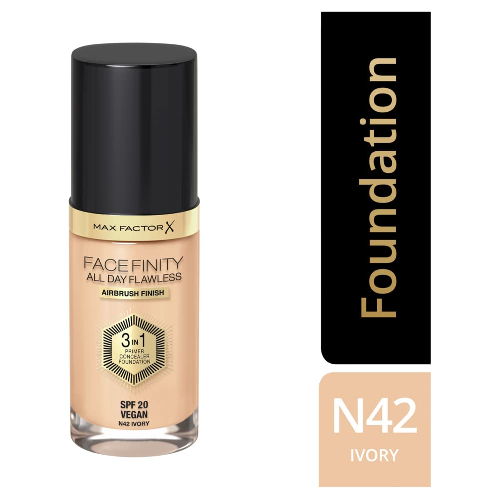 Max Factor Facefinity 3-in-1 All Day Flawless Liquid Foundation, SPF 20-42 Ivory, 30 ml