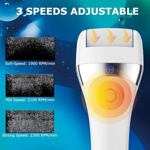 Upgraded Electric Foot Callues Remover, Portable Electric Foot Files with 3 Heads, Rechargeable Feet File for Foot Care, Waterproof Deadskin Remover, Pedicure Tool for Dry and Crack Feet