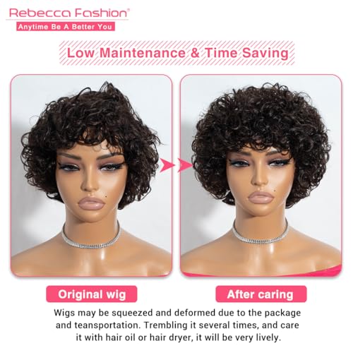 Short Curly Wig with Bangs for Black Women - 100% Human Hair