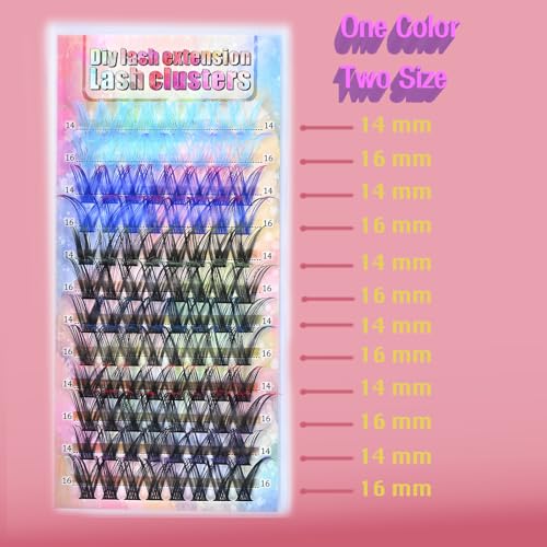 Colored Eyelash Clusters DIY Kit - 6 Colors, 14/16mm D Curl (96pcs)
