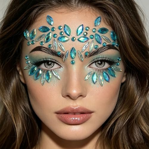 Blue Flower Rhinestone Face Gems Stickers - Festival Rave Makeup (2 Sheets)
