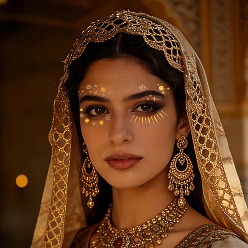 Gold Temporary Tattoo Stickers, 12 Sheets Metallic Face Tattoos