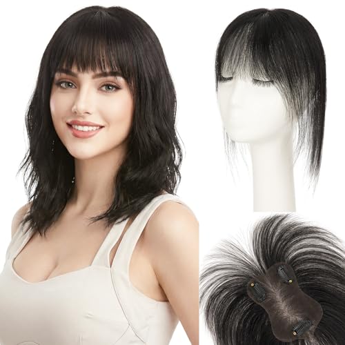 SEGOHAIR Human Hair Toppers for Women 11 Inch Clip-In Natural Black #1B