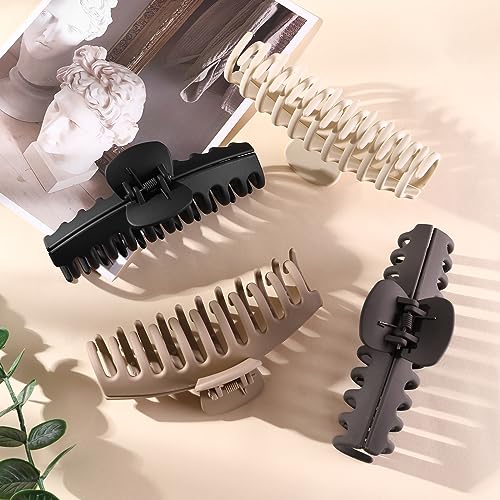 5 Inche Extra Large Claw Clips Hair Clips for Thick Hair and Long Hair, 4 Pack Xl Jumbo Claw clips, Oversized Matte Non-slip Hair Clips for Women, Big Strong Hold Jaw Clip (Neutral)