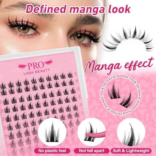 PROLASHBEAUTY Manga Lash Clusters Kit Anime Lash Clusters Volume Fairy Ultra-Thin Band Spike Lashes with Lash Bond and Seal Applictor Remover (Anime,10-18mix)